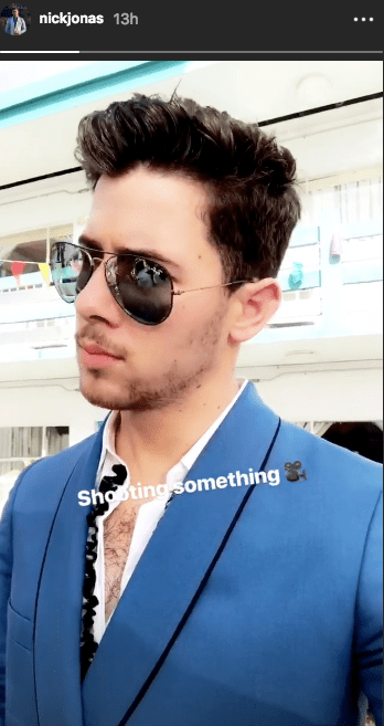 Nick Jonas instagram story shooting a new music video
