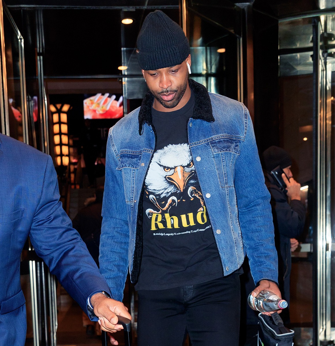 Tristan Thompson Goes Casual in Denim Jacket and Black Hat in NYC Amid Cheating Scandal