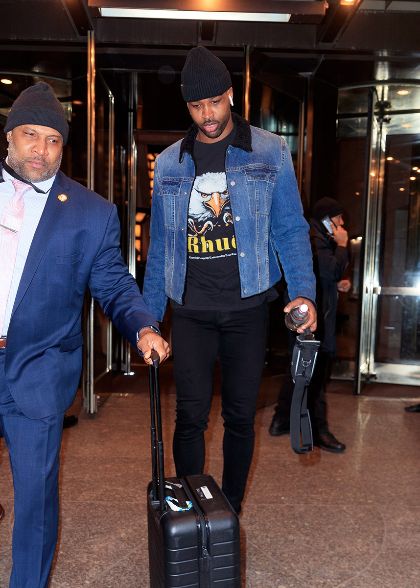 Tristan Thompson Goes Casual in Denim Jacket and Black Hat in NYC Amid Cheating Scandal