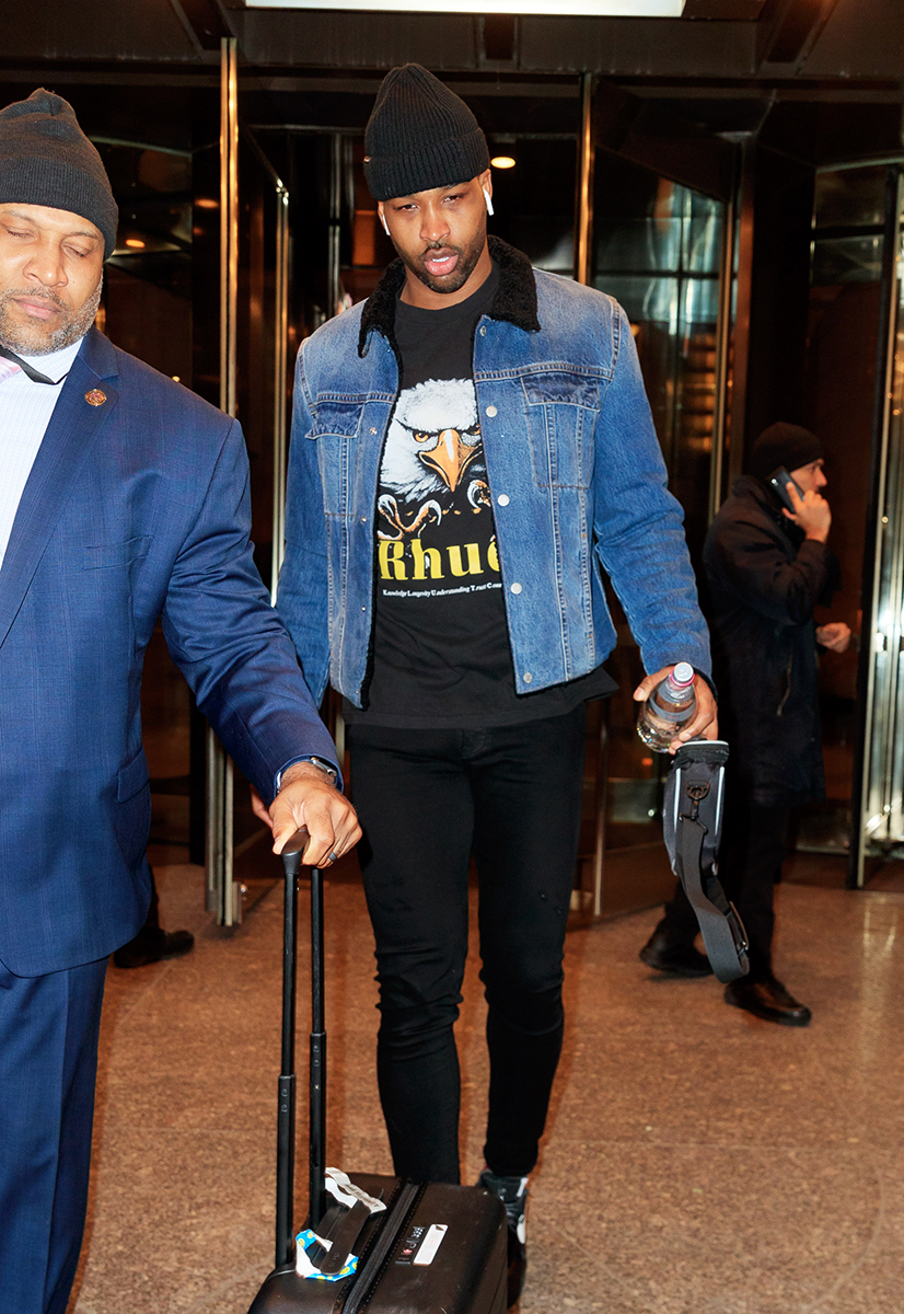 Tristan Thompson Goes Casual in Denim Jacket and Black Hat in NYC Amid Cheating Scandal