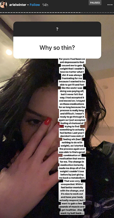 Ariel Winter, Instagram Q&A