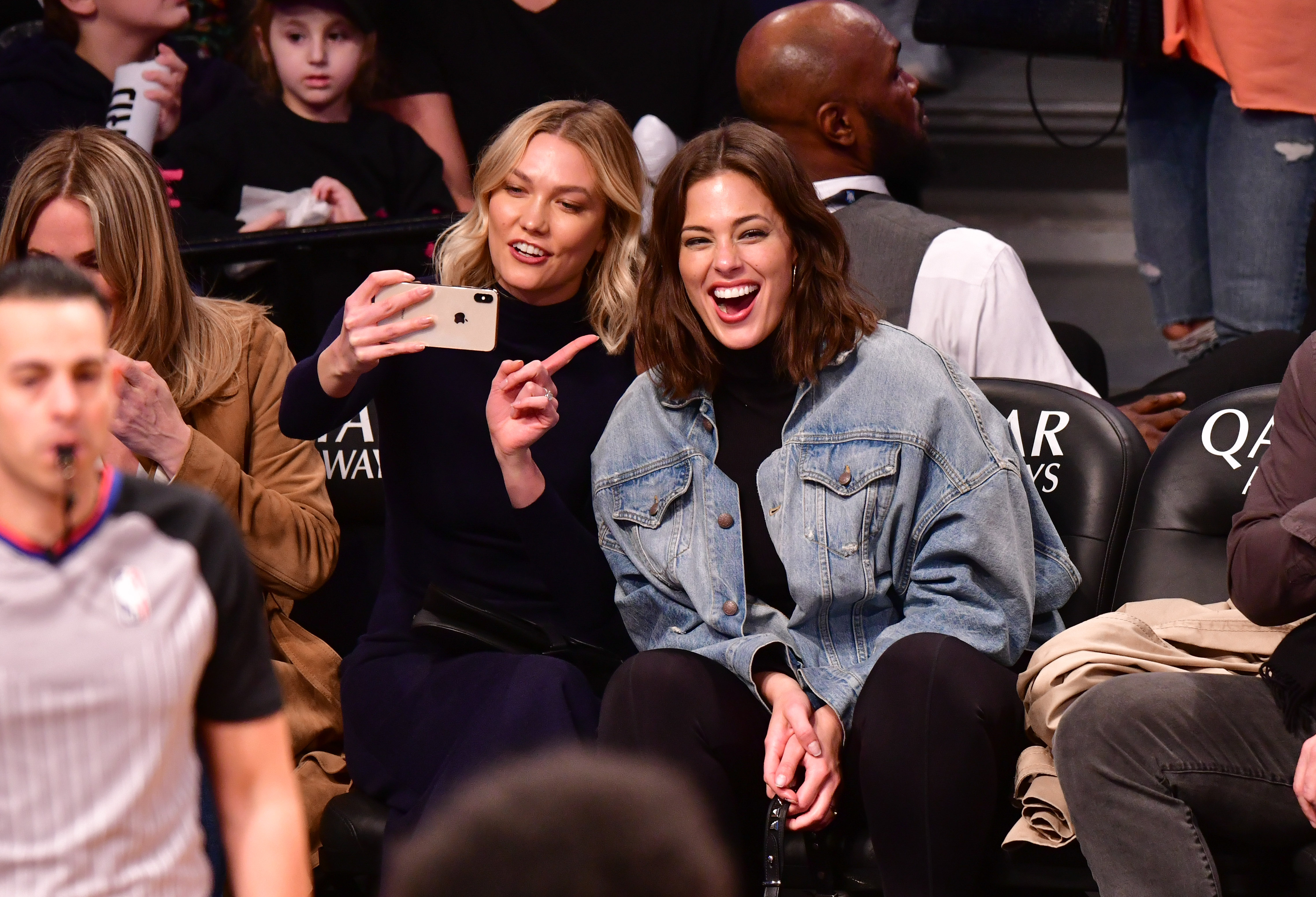 Ashley Graham attends Milwaukee Bucks v Brooklyn Nets game at Barclays Center on April 1, 2019 in New York City.