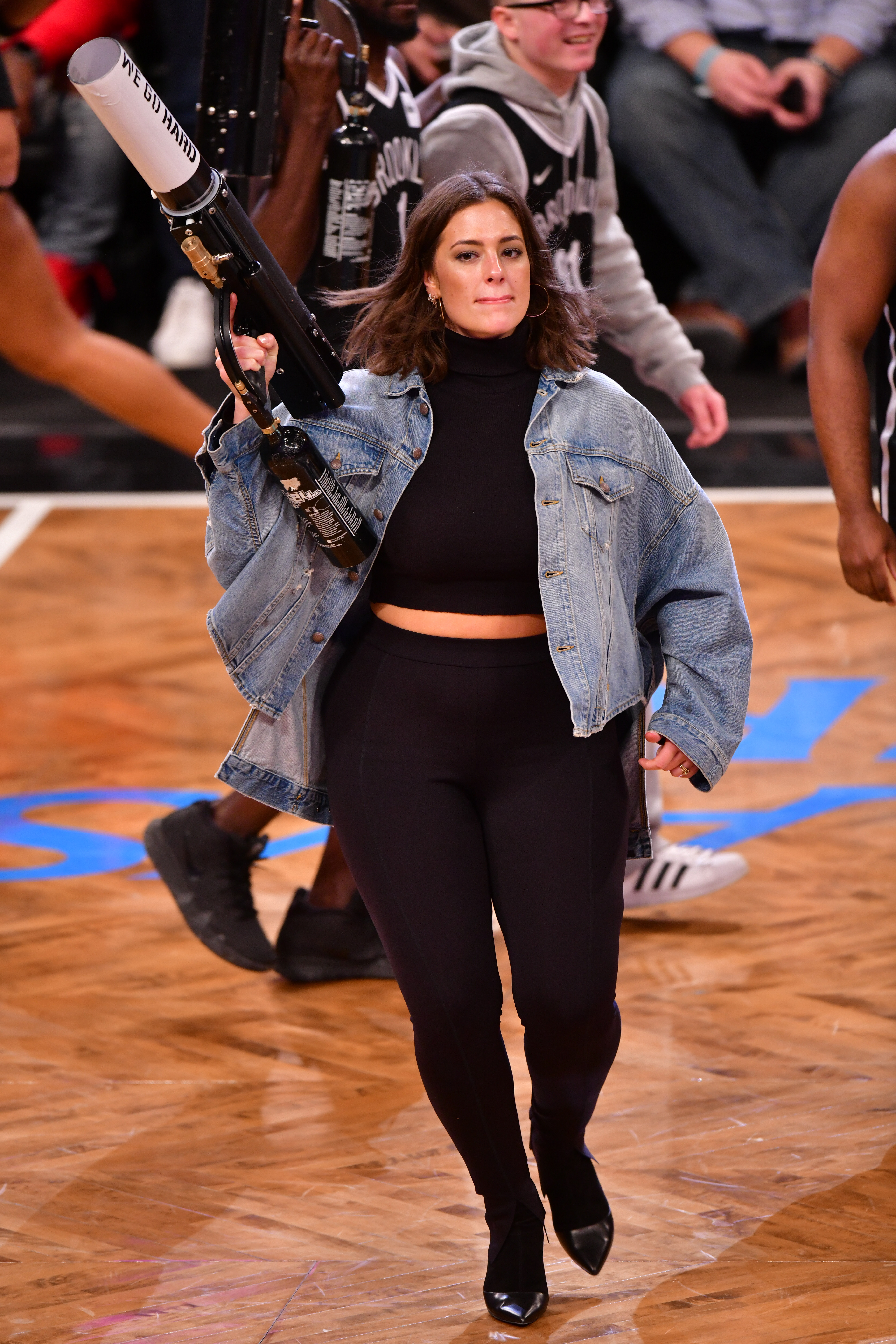 Ashley Graham attends Milwaukee Bucks v Brooklyn Nets game at Barclays Center on April 1, 2019 in New York City.