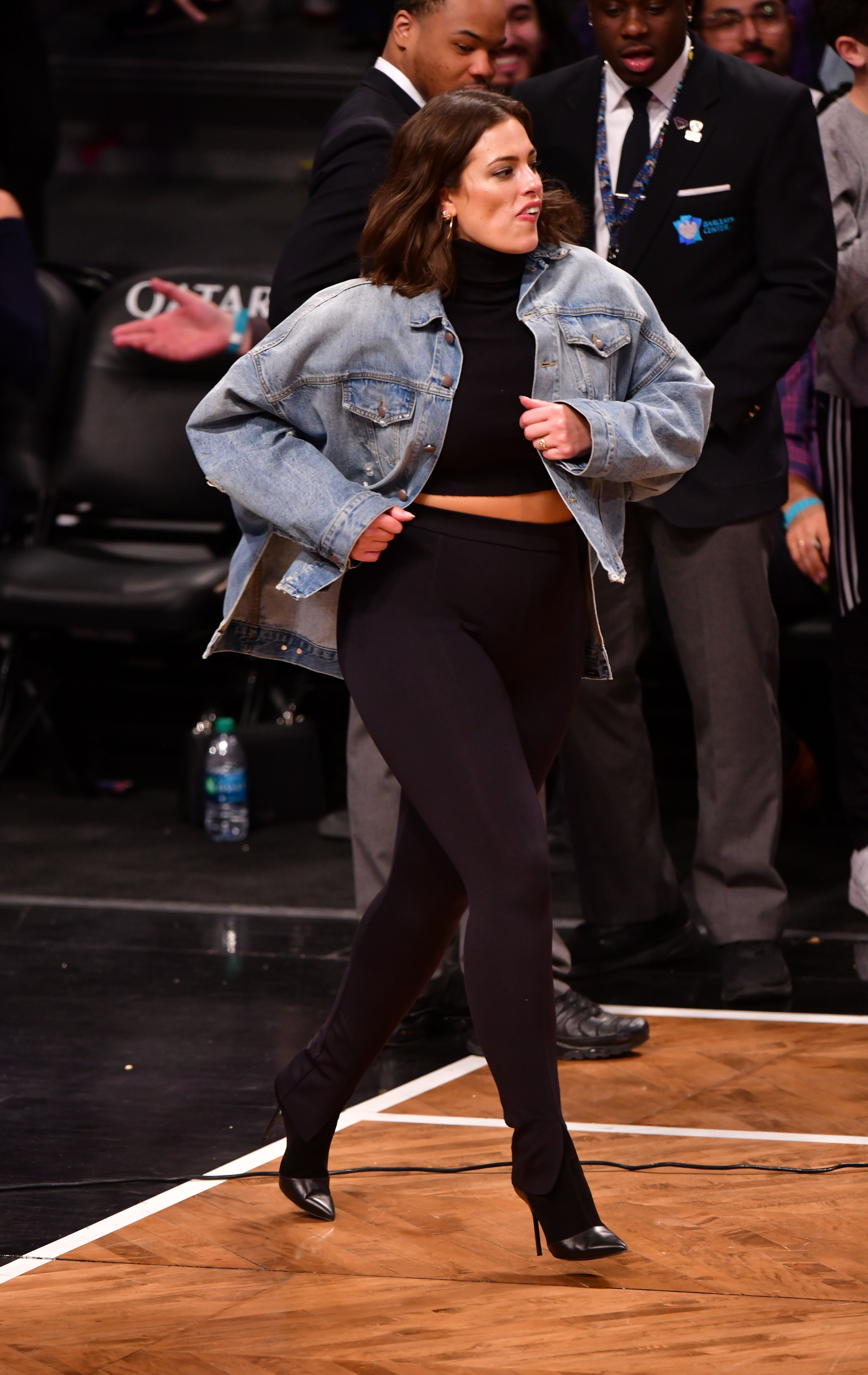 Ashley Graham attends Milwaukee Bucks v Brooklyn Nets game at Barclays Center on April 1, 2019 in New York City.