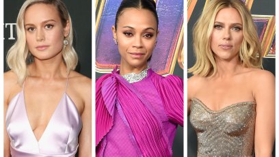 A split image of Brie Larson, Zoe Saldana and Scarlett Johansson