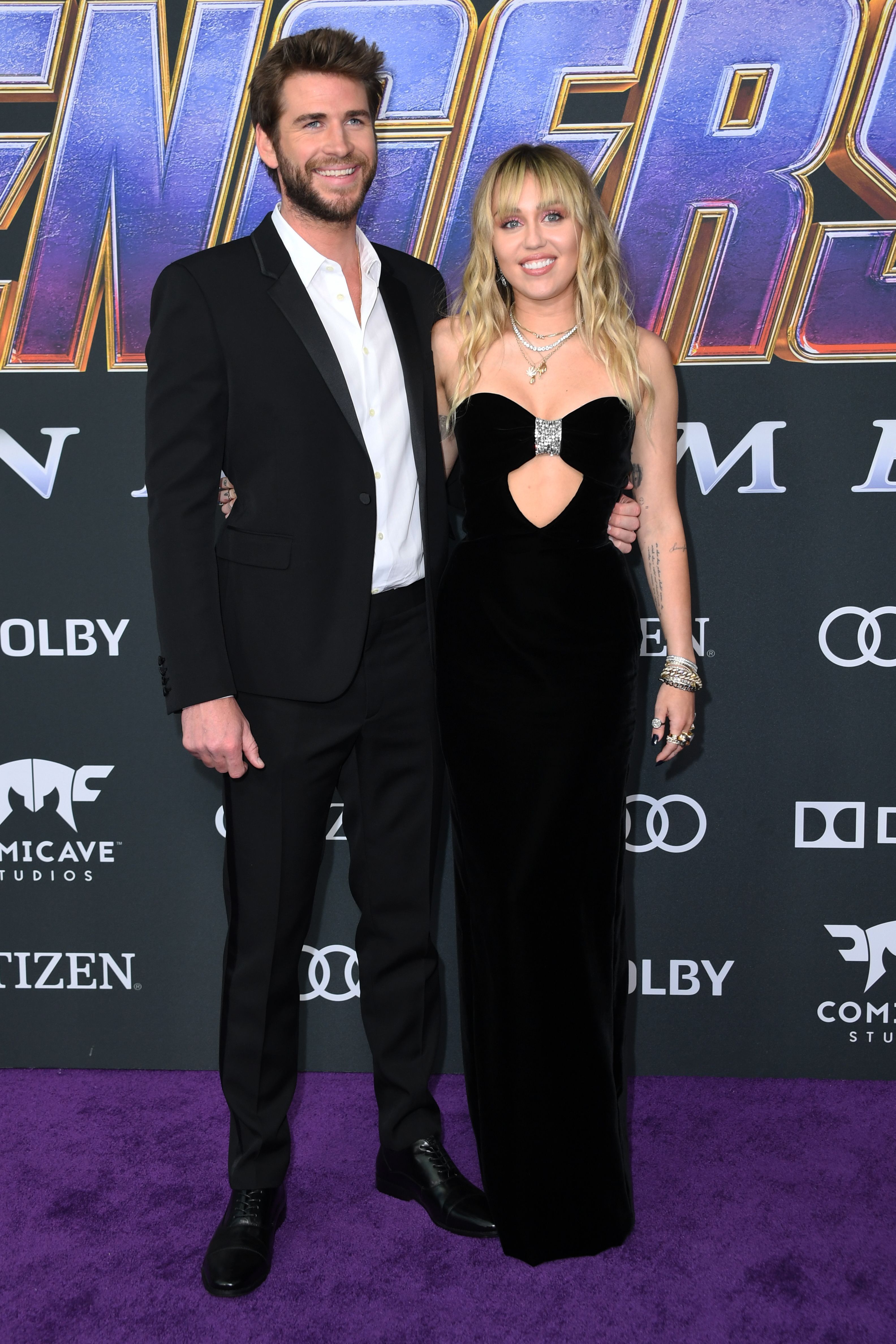 US singer Miley Cyrus and Australian actor Liam Hemsworth arrive for the World premiere of Marvel Studios' "Avengers: Endgame" at the Los Angeles Convention Center on April 22, 2019 in Los Angeles.