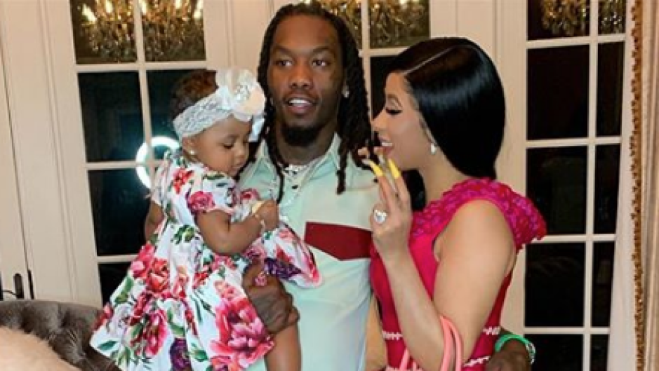 Cardi B, Offset and their daughter, Kulture, posing one Easter