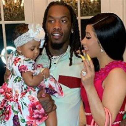 Cardi B, Offset and their daughter, Kulture, posing one Easter