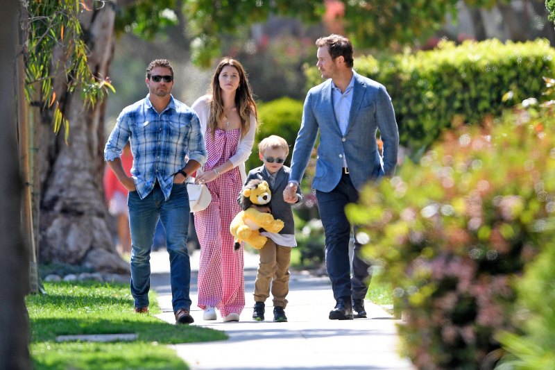 Chris Pratt takes Katherine and Jack to Easter service in Santa Monica, CA