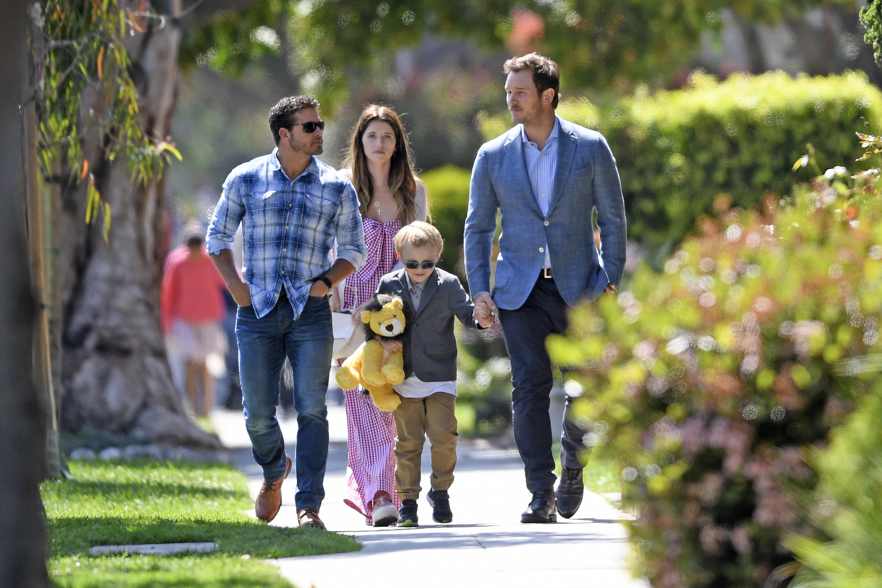Chris Pratt takes Katherine and Jack to Easter service in Santa Monica, CA