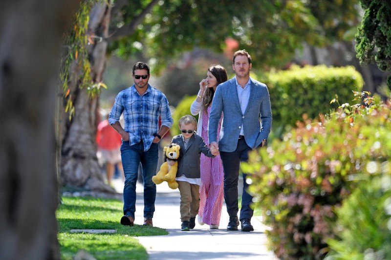 Chris Pratt takes Katherine and Jack to Easter service in Santa Monica, CA