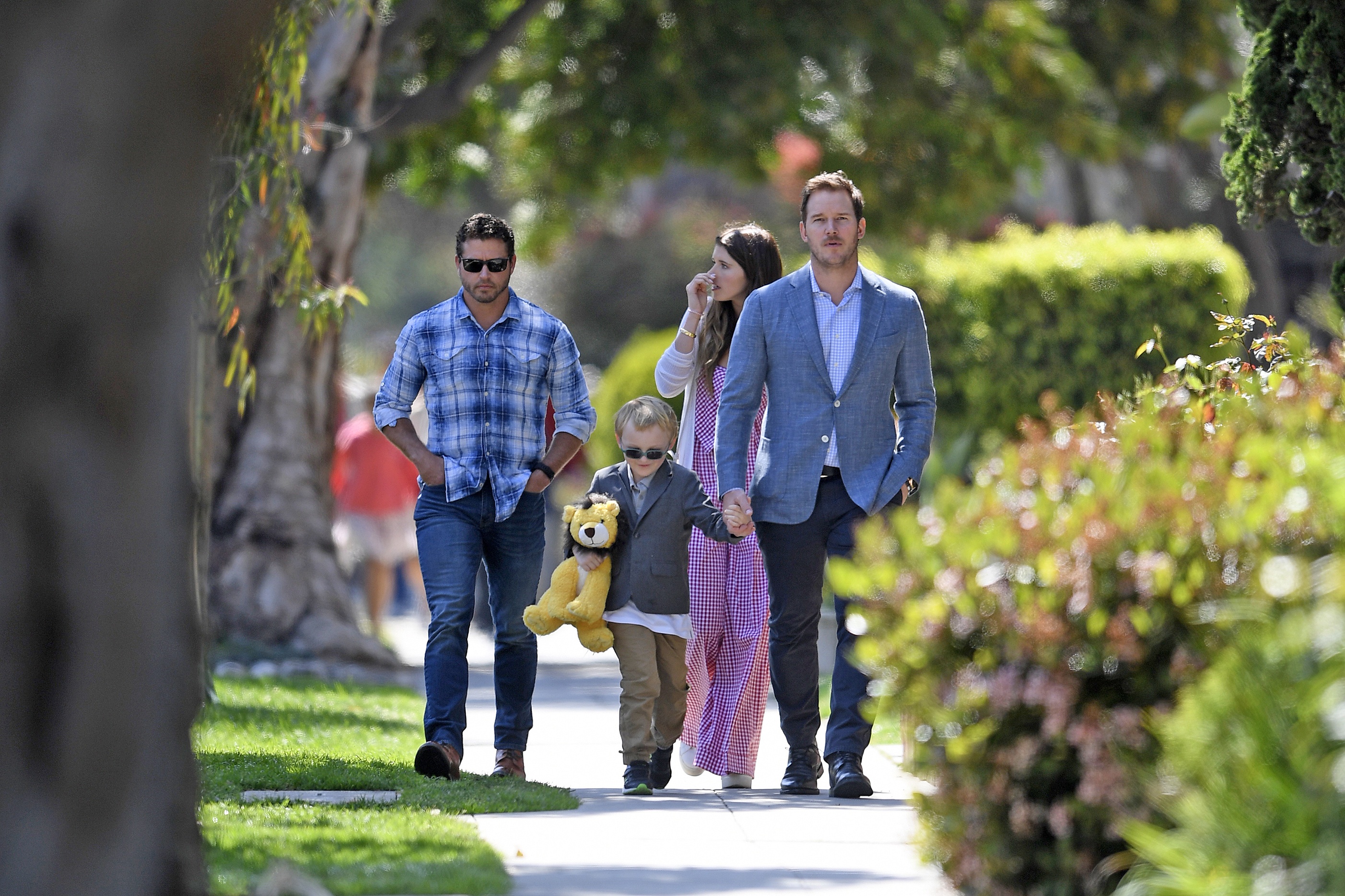 Chris Pratt takes Katherine and Jack to Easter service in Santa Monica, CA