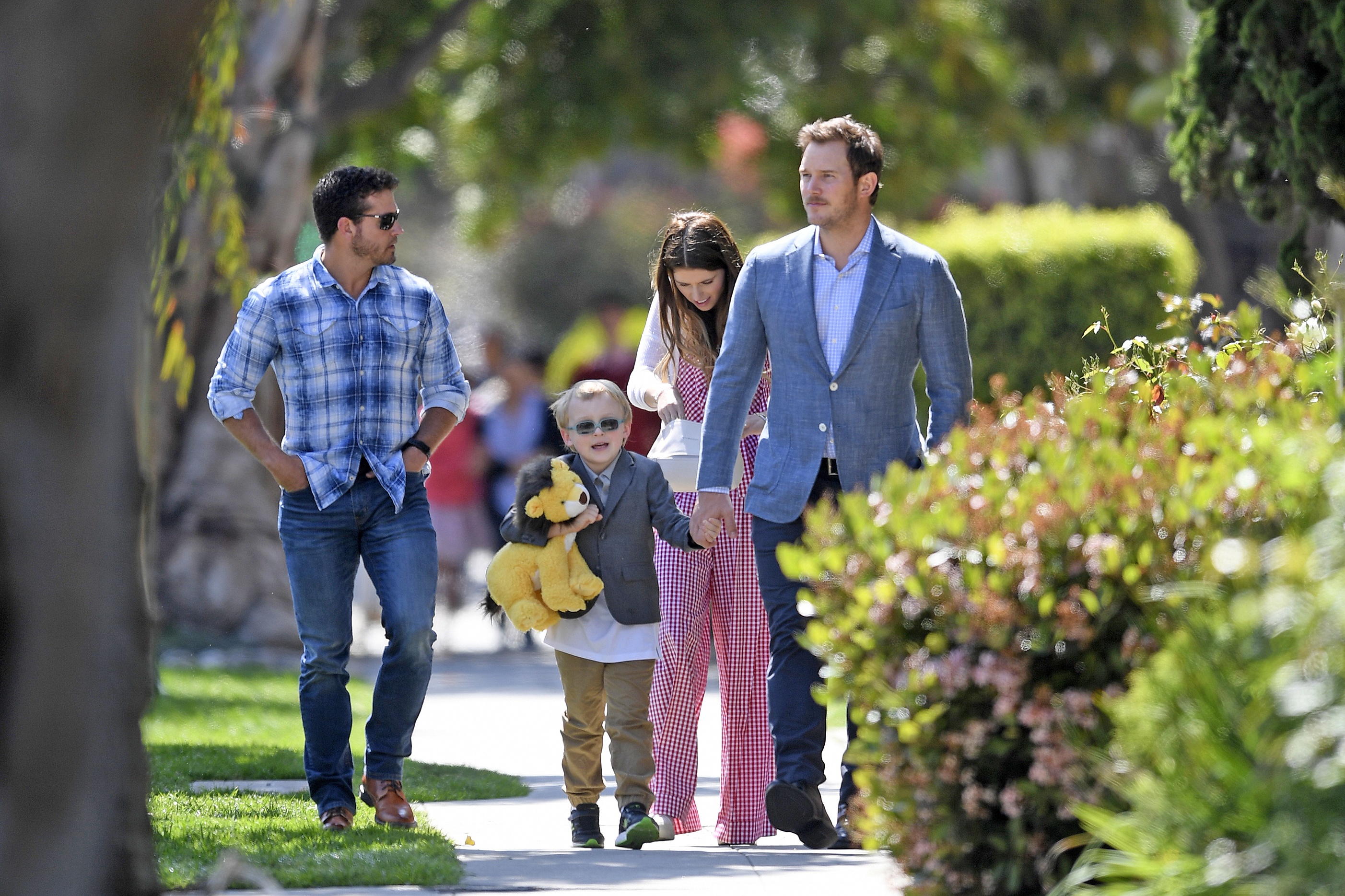 Chris Pratt takes Katherine and Jack to Easter service in Santa Monica, CA
