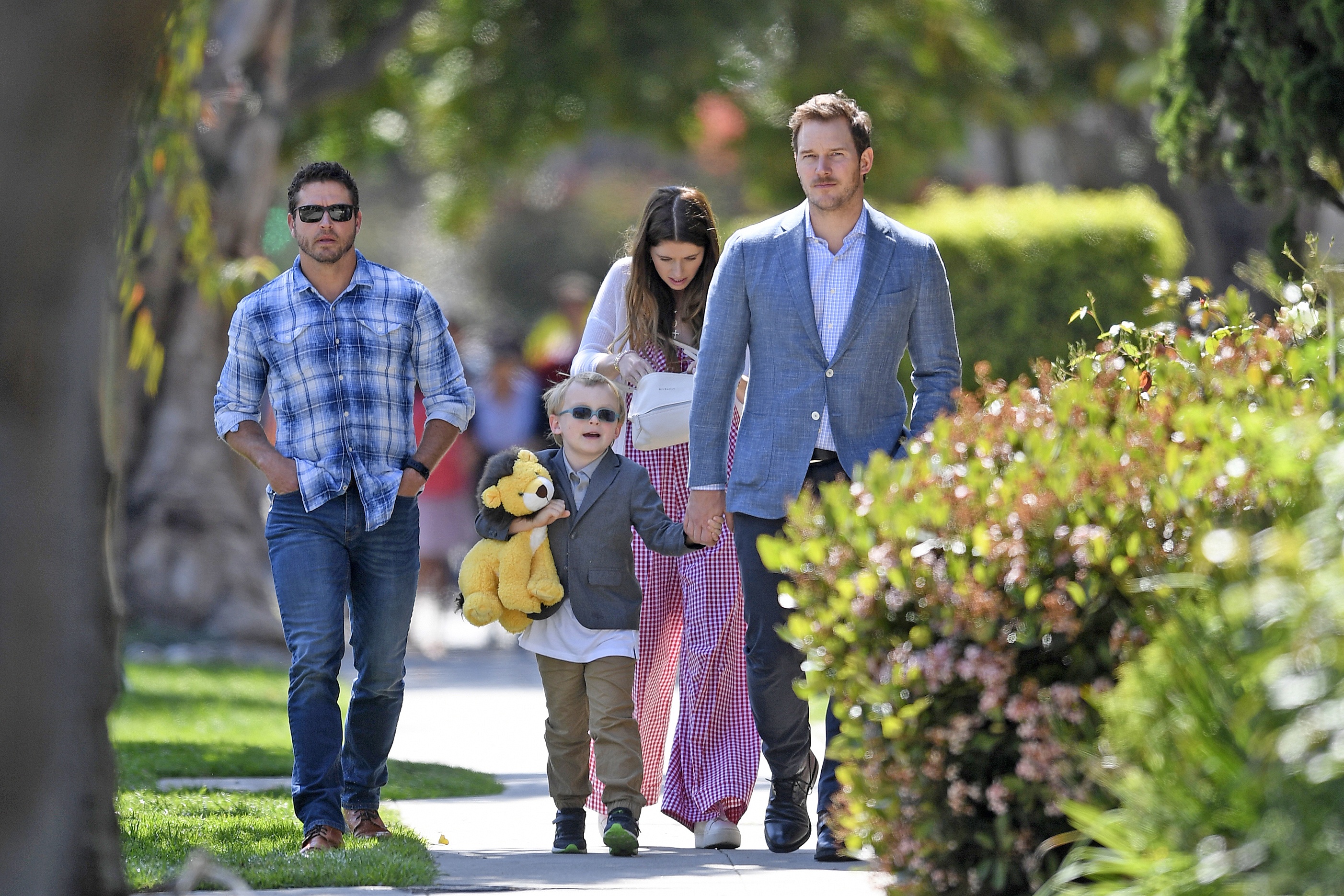 Chris Pratt takes Katherine and Jack to Easter service in Santa Monica, CA