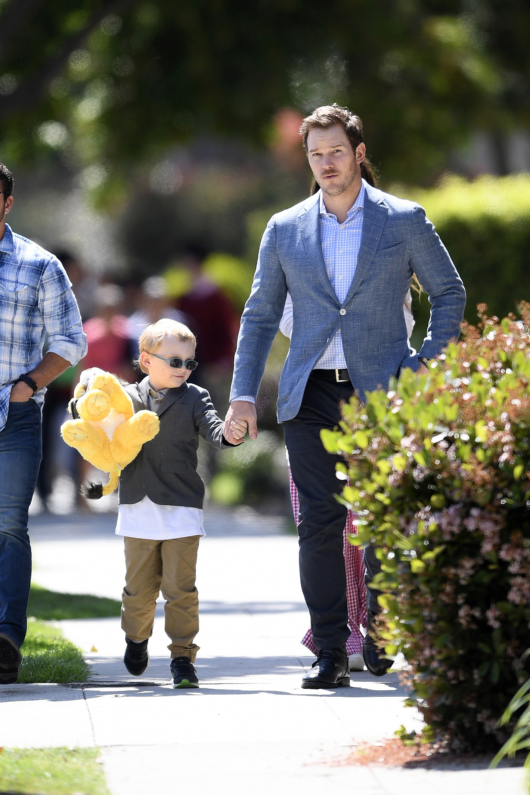 Chris Pratt takes Katherine and Jack to Easter service in Santa Monica, CA