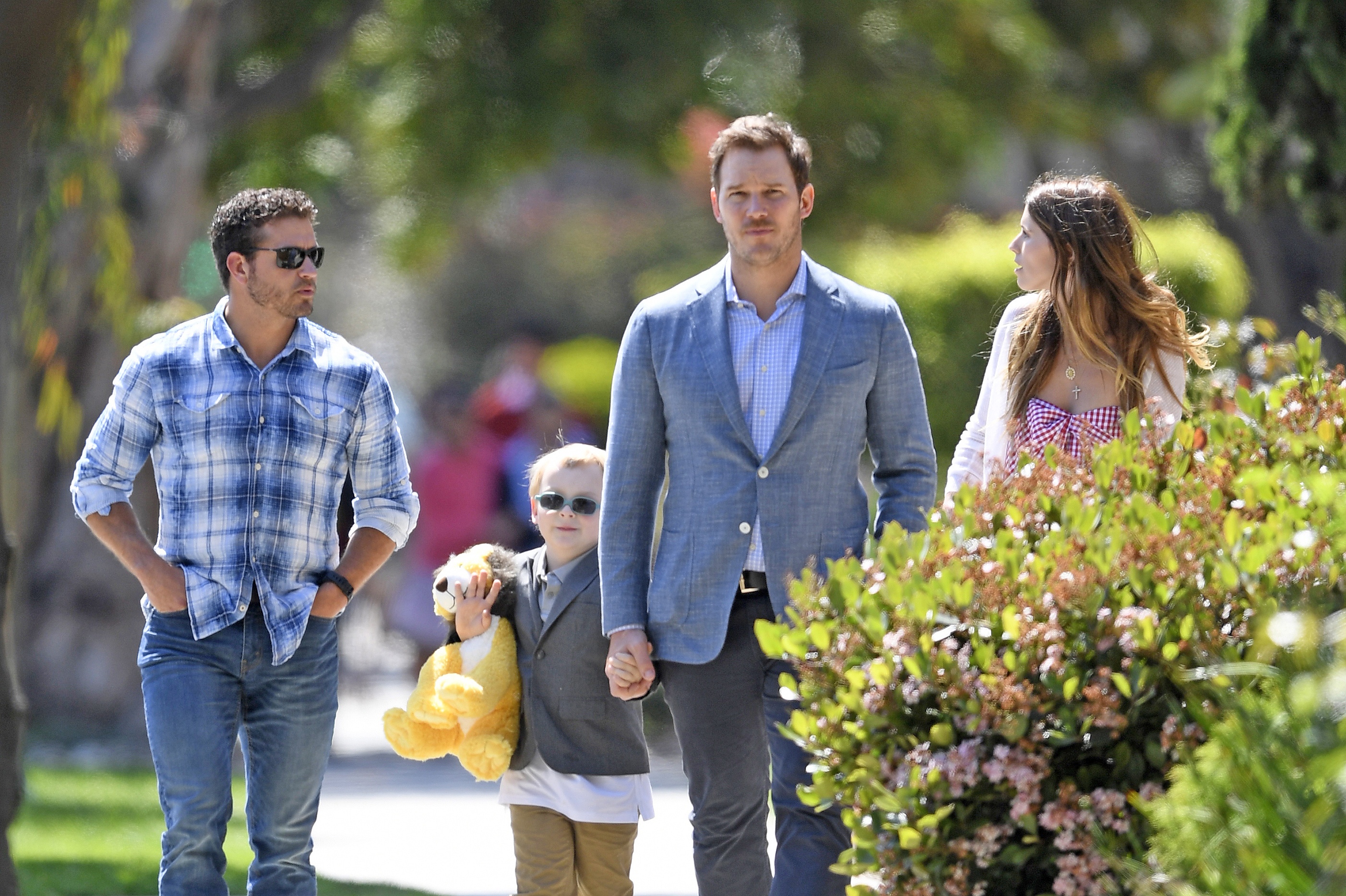Chris Pratt takes Katherine and Jack to Easter service in Santa Monica, CA
