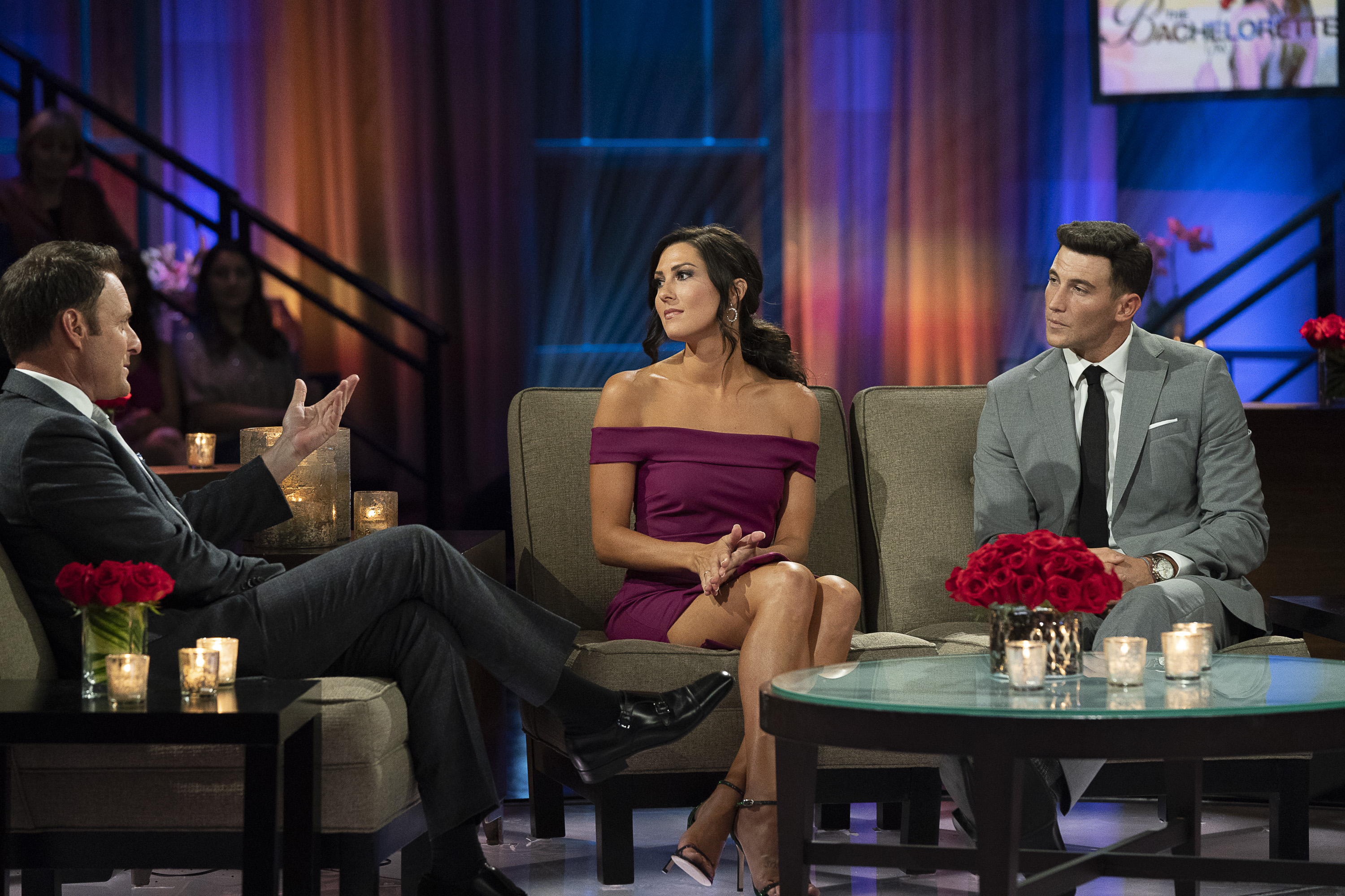 Becca Kufrin and Blake talk at the bachelorette finale