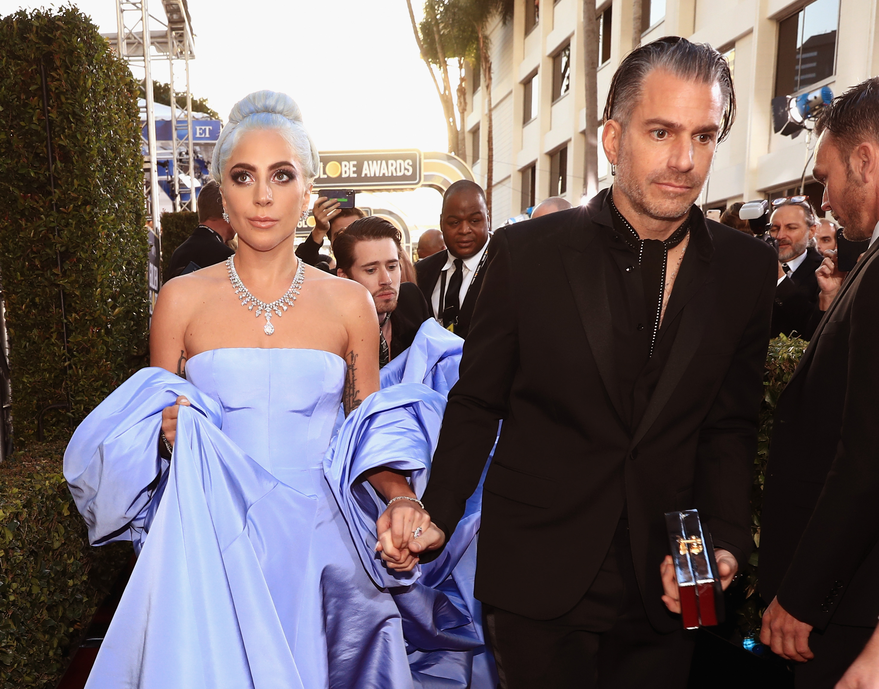 Lady Gaga golden globes blue dress Christian Carino relationship split