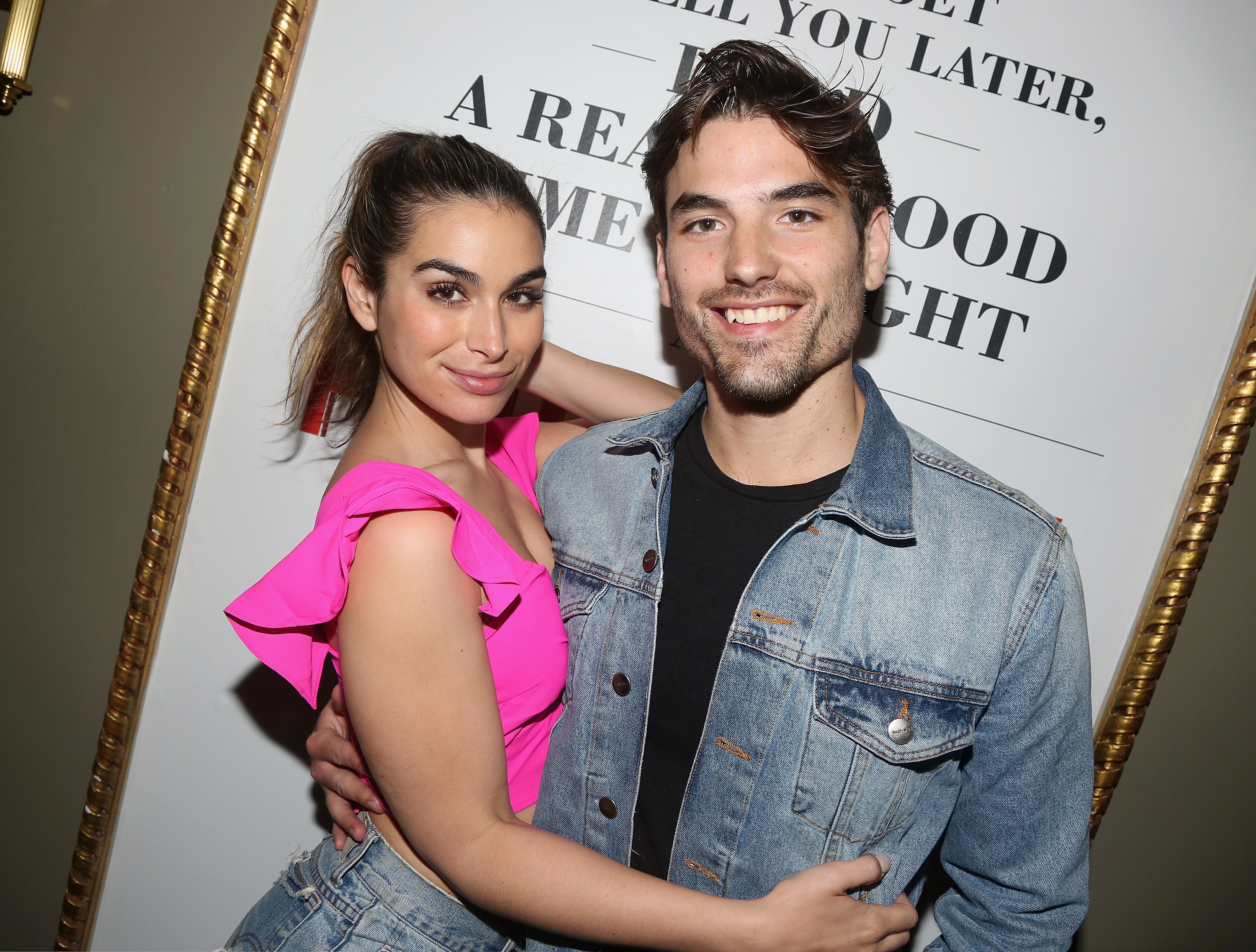 Ashley Iaconnetti pink crop top Jared Haibon jean jacket pda hugging
