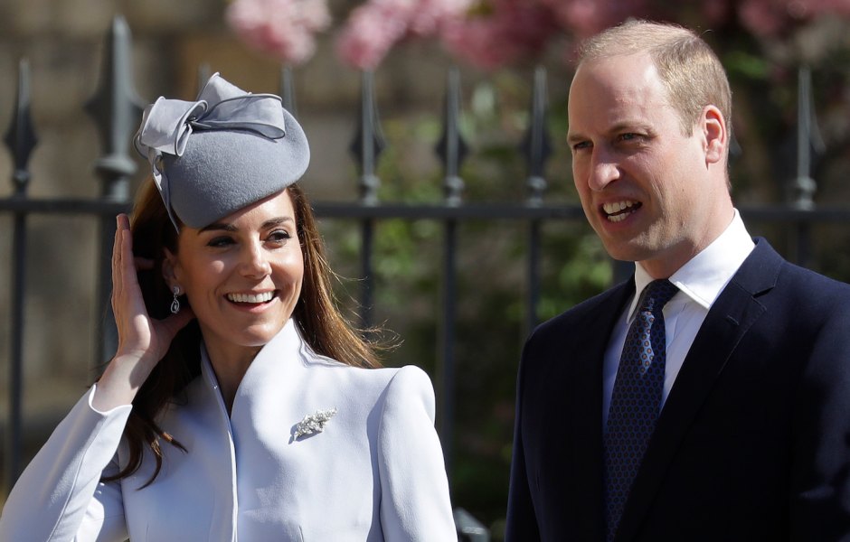 Kate Middleton wearing a blue outfit with Prince William