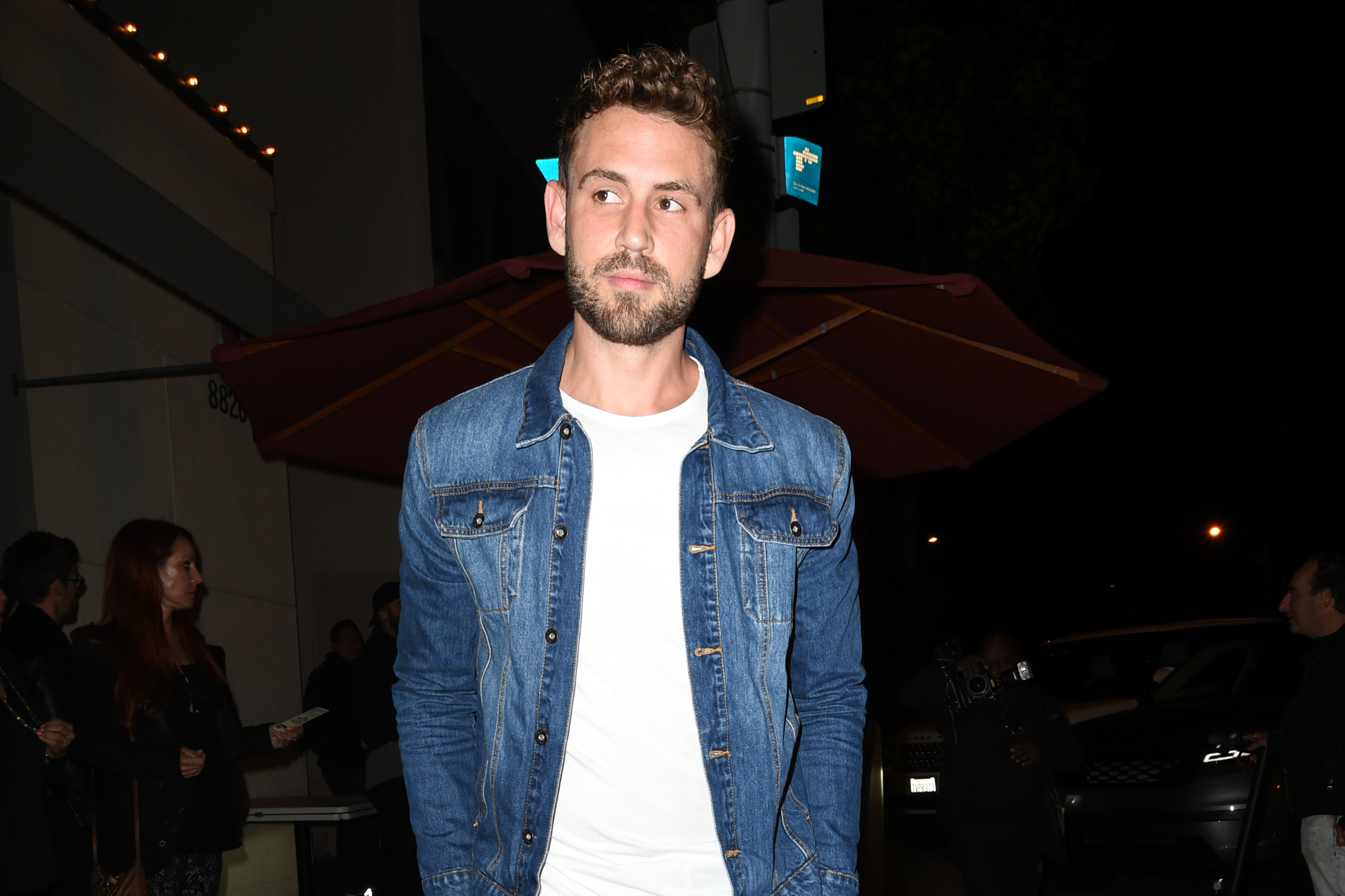 Bachelor Nick Viall jean jacket curly hair