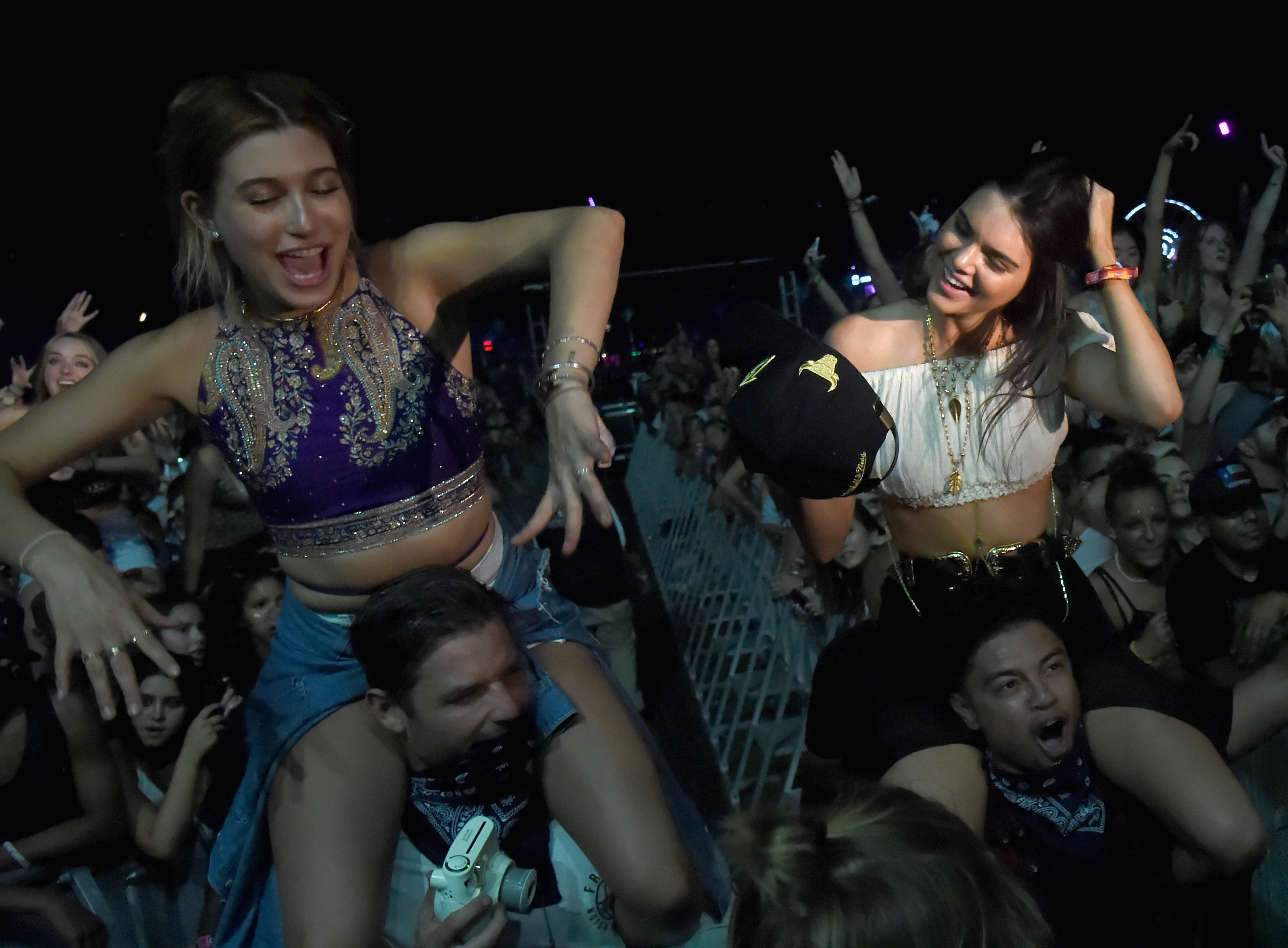 Hailey Baldwin and Kendall jenner dancing at coachella