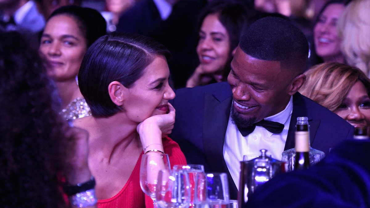 Katie Holmes red dress Jamie Foxx bowtie and tux relationship
