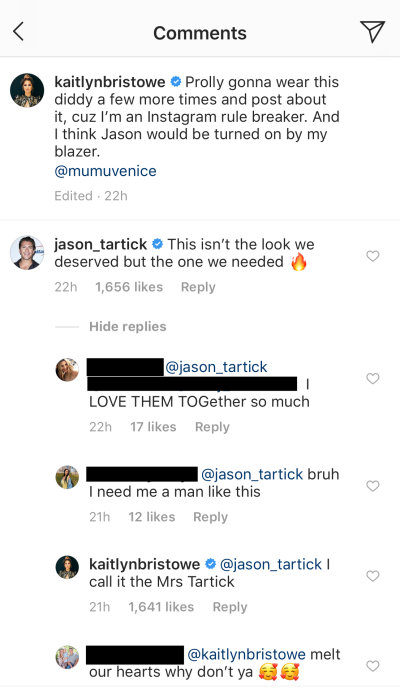 kaitlyn bristowe jason tartick comments on instagram
