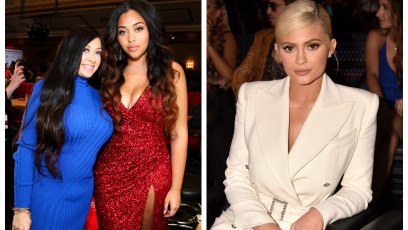 A split image of Jordyn Woods, Elizabeth Woods, and Kylie Jenner
