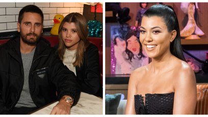 A split image of Scott Disick and Sofia Richie and Kourtney Kardashian