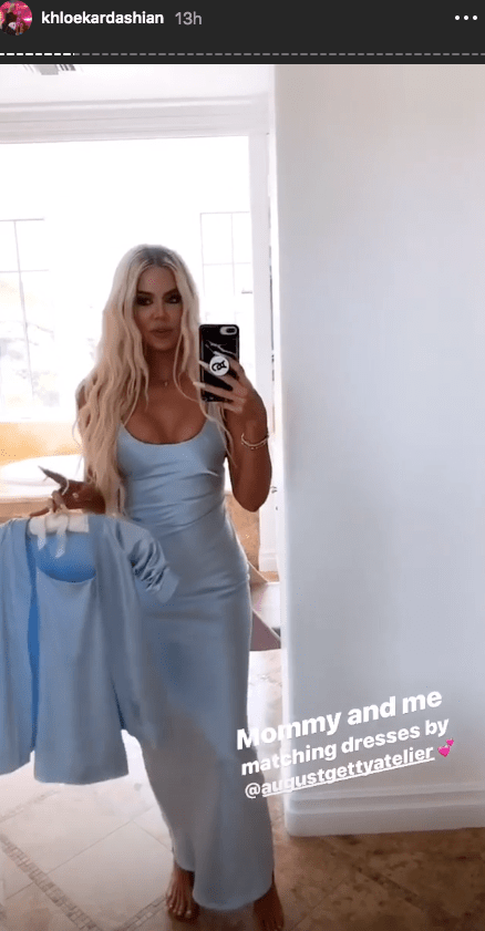 Khloe Kardashian blue dress matching True Thompson birthday