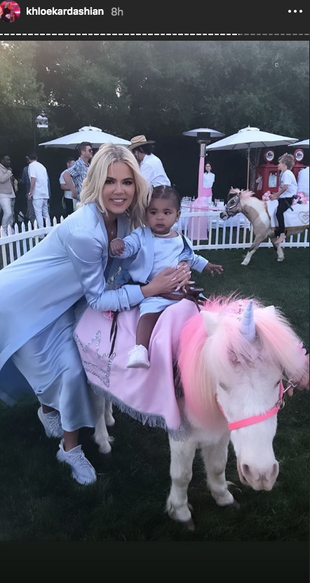 Khloe Kardashian light blue dress true thompson birthday pony rides