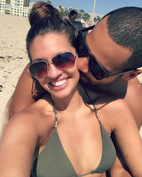 Bachelor Clay Harbor and Angela Amezcua on the beach kissing
