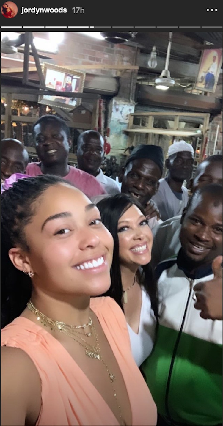 Jordyn Woods mom Elizabeth Woods Instagram selfie nigeria peach top gold necklaces no makeup