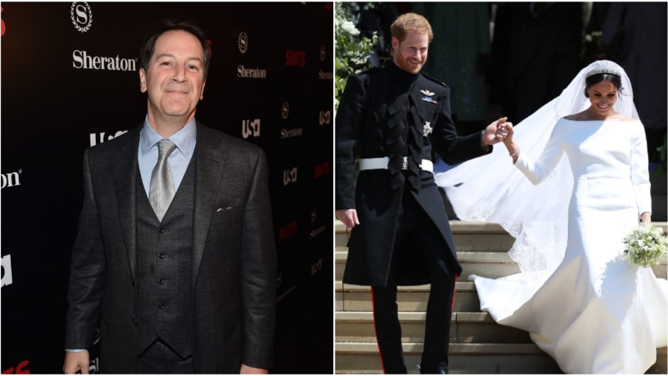 side by side photo of aaron korsh and prince harry and meghan markle at royal wedding