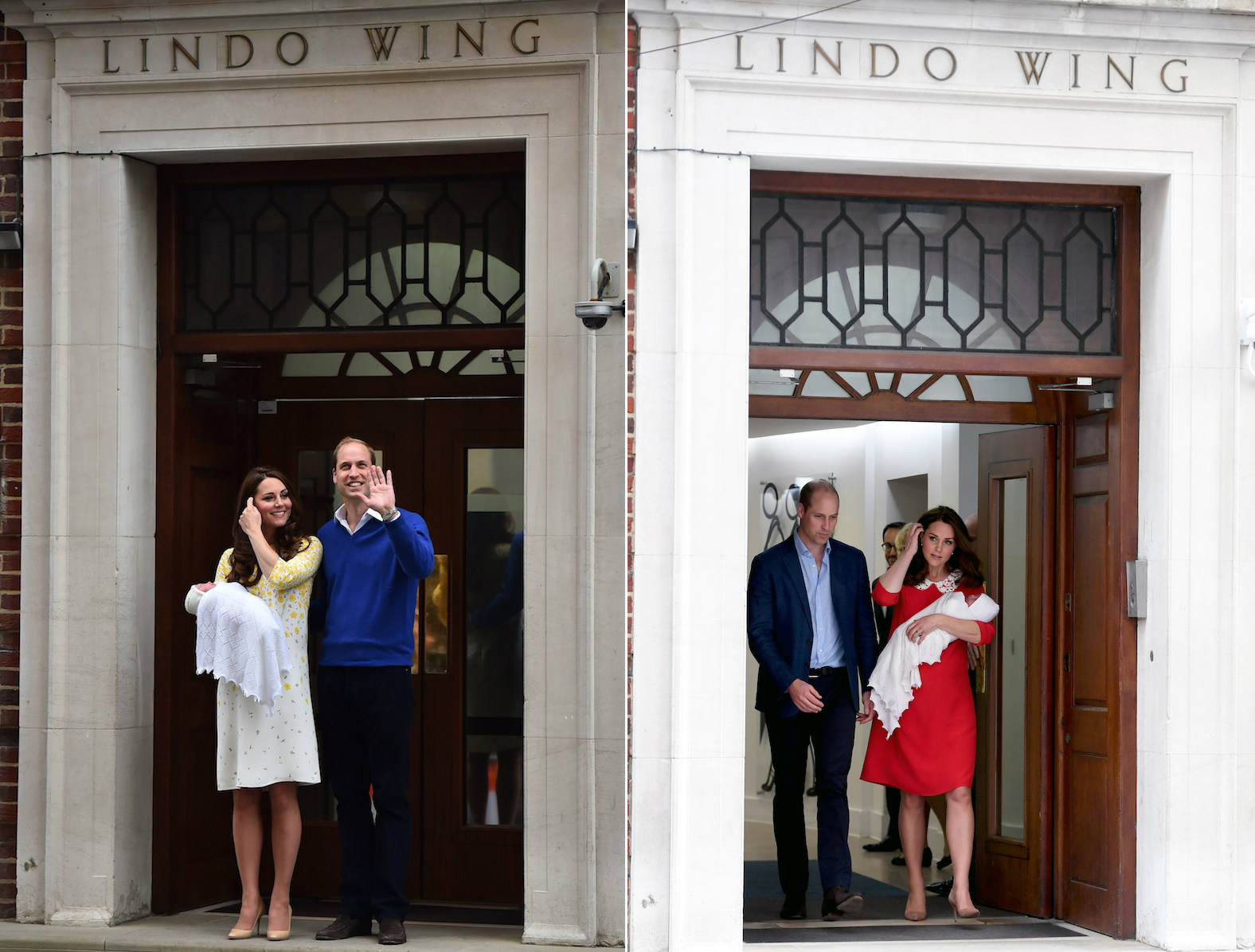Kate Middleton and Prince William after birth of princess charlotte at Lindo Wing kate middlton and prince william after prince louis birth at the lindo wing at st marys