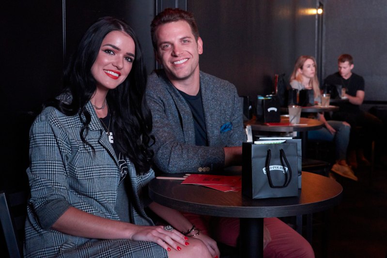 Bachelor Raven Gates and Adam Gottschalk date night happy smiling matching suits