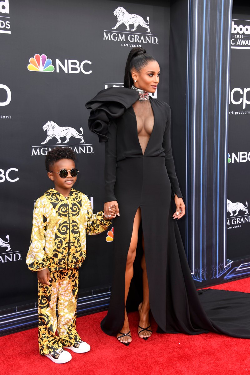 Future Zahir Wilburn yellow suit and Ciara black gown 2019 Billboard Music Awards red carpet