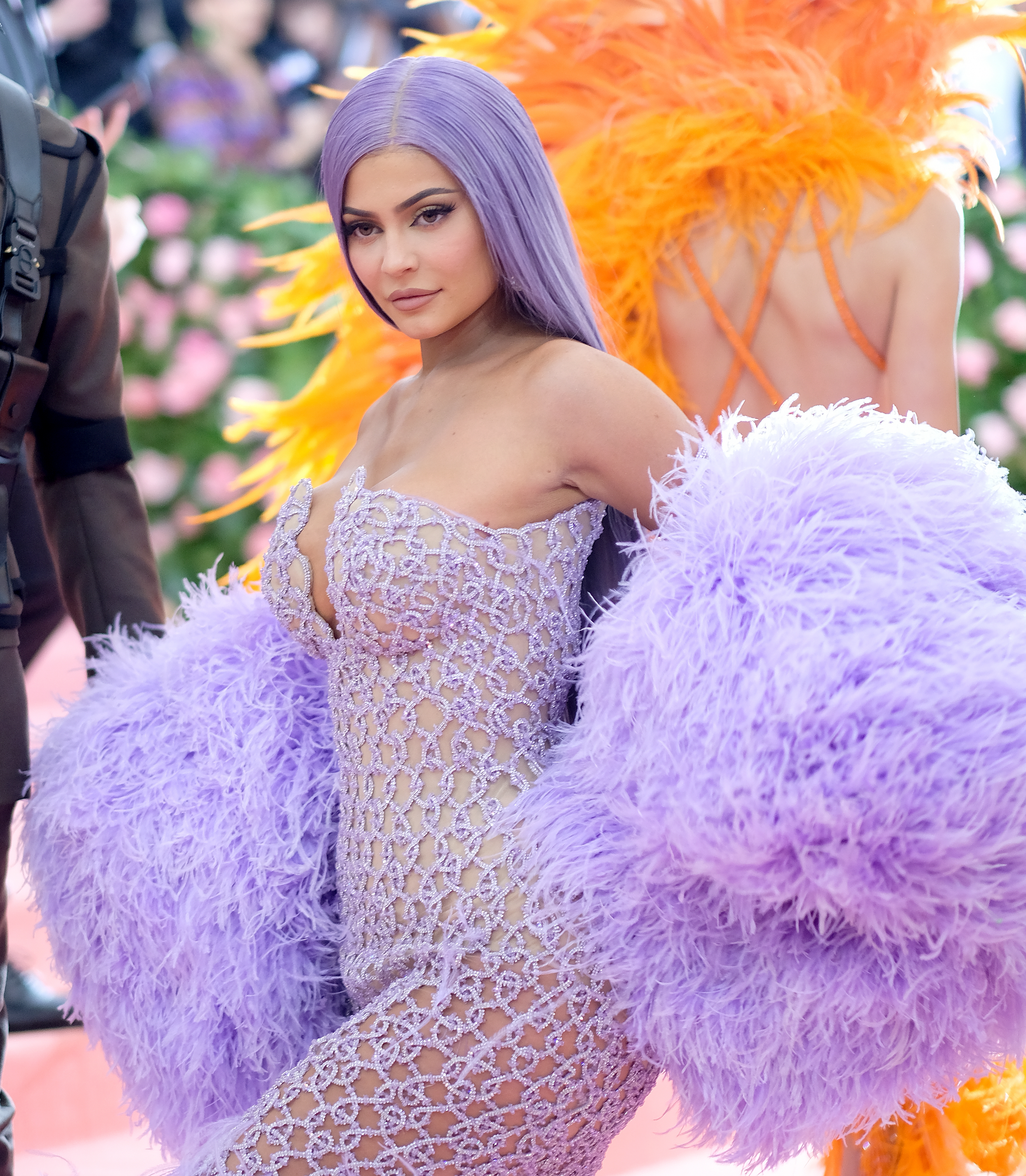 Kylie Jenner met gala 2019 pregnancy rumors purple dress purple hair