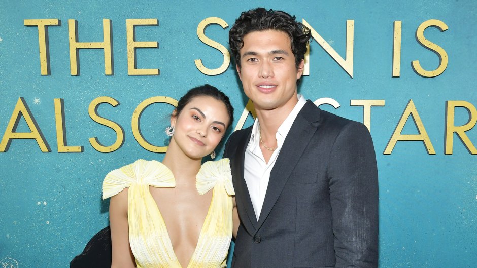 Camila Mendes yellow dress cleavage Charles Melton grey suit white shirt relationship romance the sun is also a star premiere