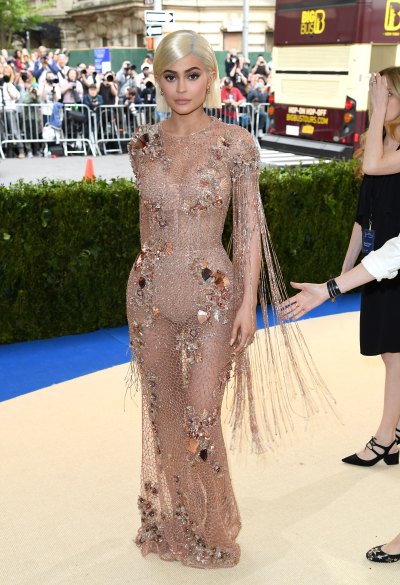 Kylie Jenner 2017 met gala versace nude gown see through red carpet