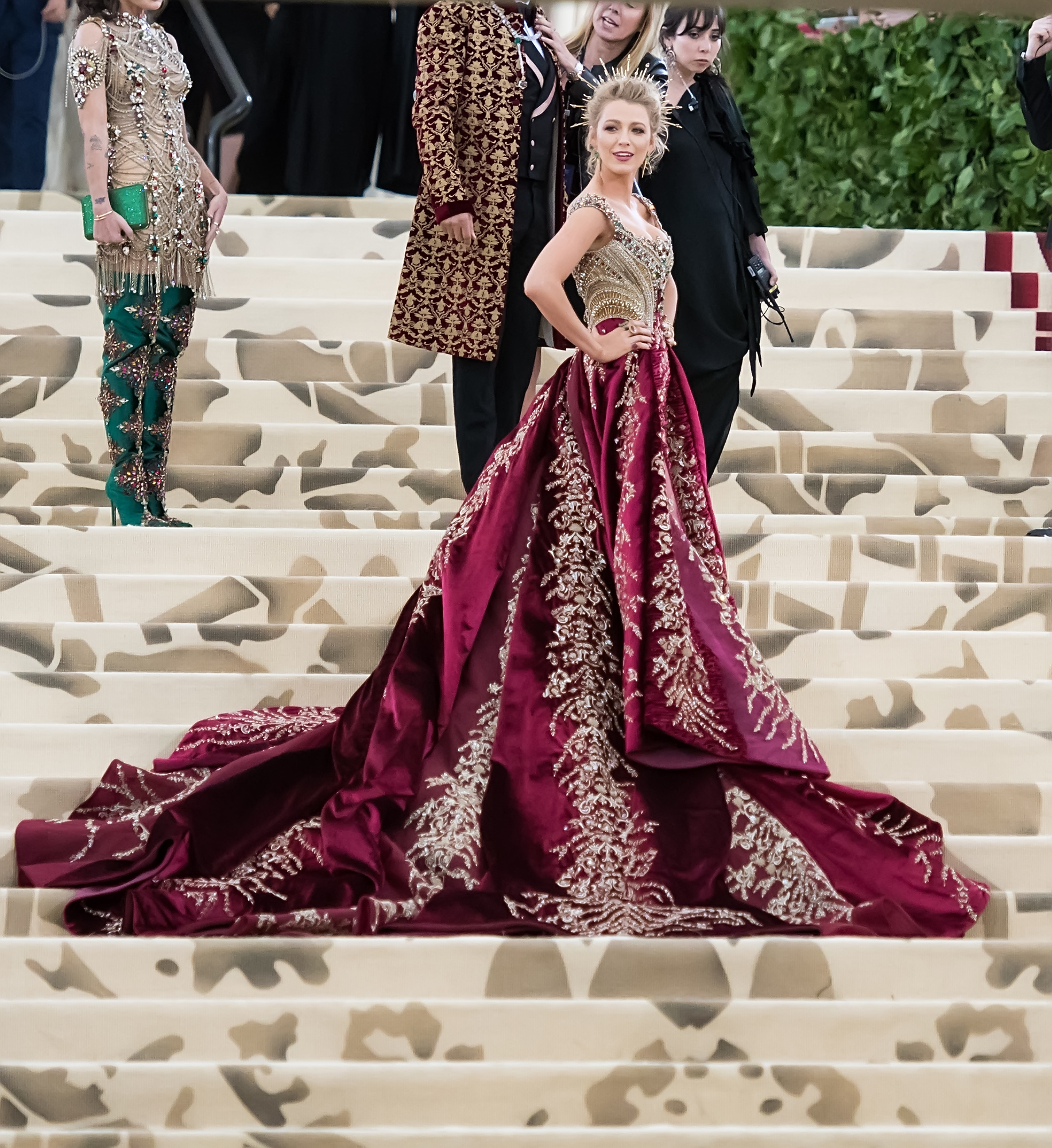 Blake Lively 2018 met gala gown burgundy and gold dress