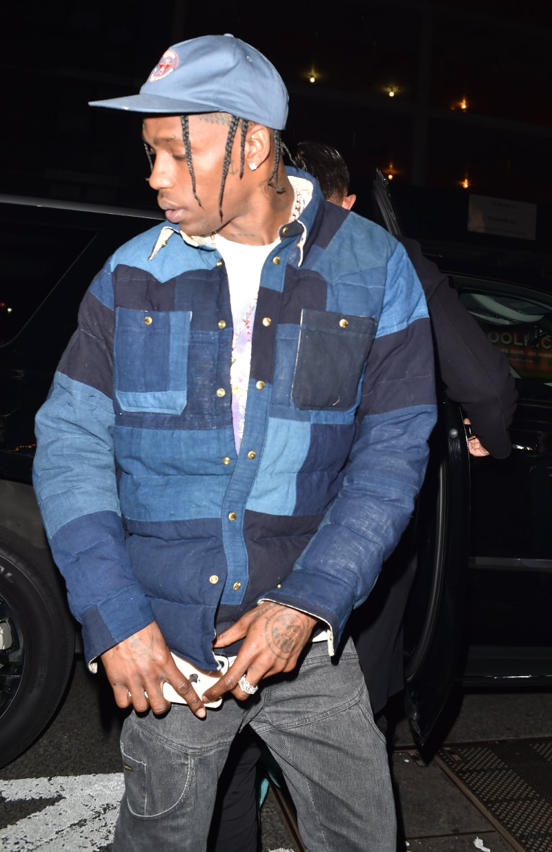 Travis Scottblue checkered shirt and hat 2019 met gala afterparty