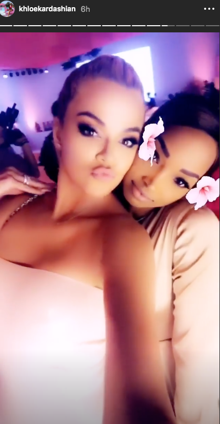Khloe Kardashian Malika Haqq kylie jenner kylieskin launch party pink party flower filter