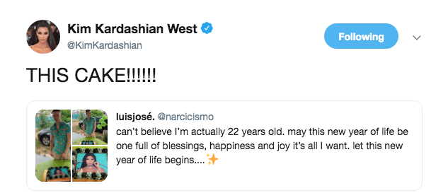 Kim Kardashian cake tweet