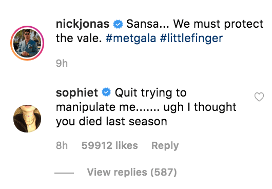 Sophie Turner, Nick Jonas, Instagram comment