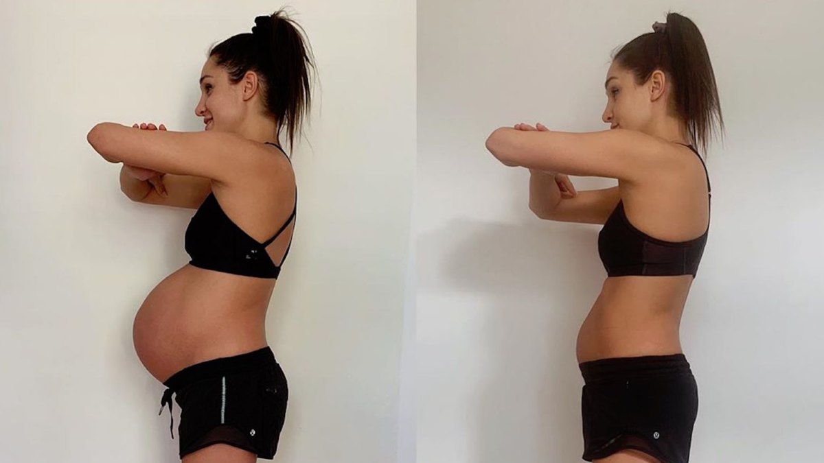 Kayla Itsines baby bump postpartum body abs workout