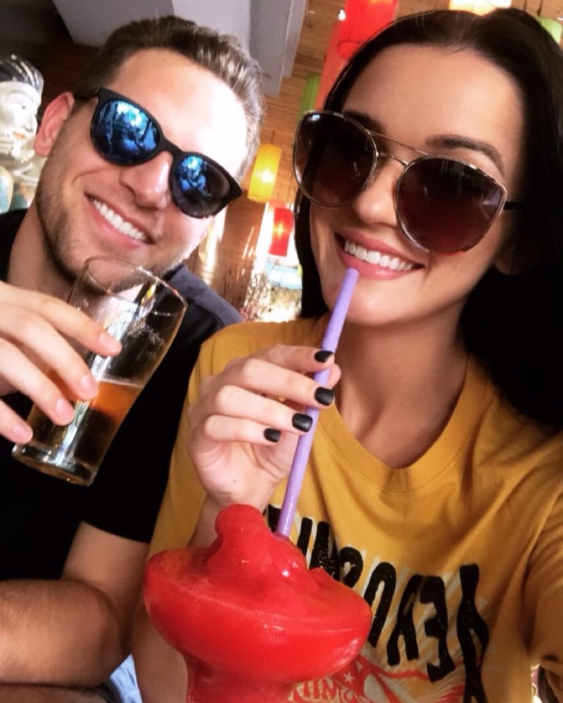 Bachelor Raven Gates and Adam Gottschalk smiling vacation sunglasses cocktails