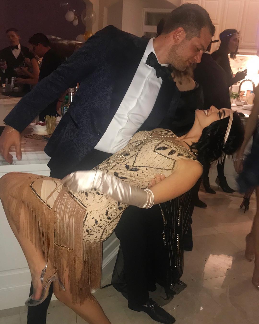 Bachelor Raven Gates and Adam Gottschalk date night flapper dress tux