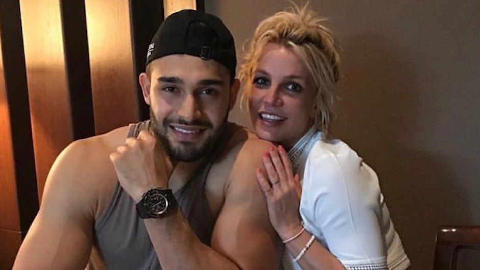 Sam Asghari Britney Spears date cuddling mother's day post ponytail sweater tank top